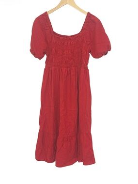 ISABEL MATERNITY Linen Blend Red Dress Smocked Top Size Medium